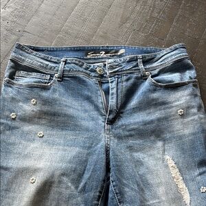 Seven7 Blue Straight Leg Jeans with Distressed Details